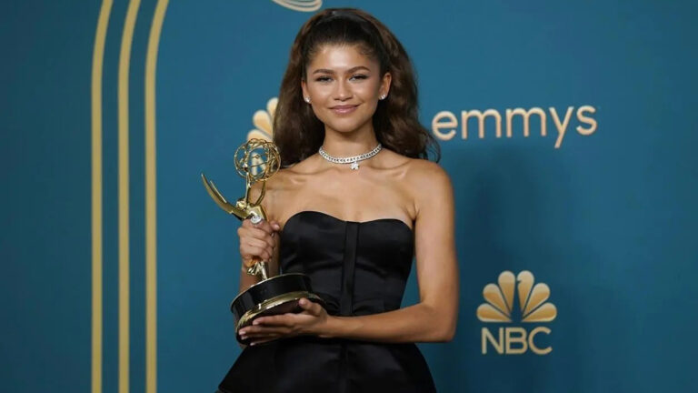 Zendaya with Emmy Trophy