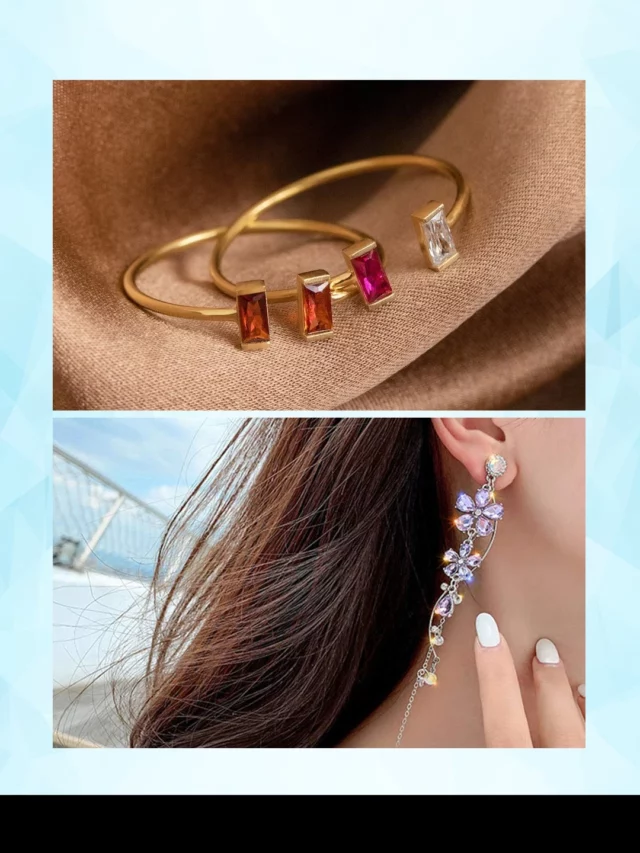 Duo Baguette Birthstone Ring and floral drop earrings