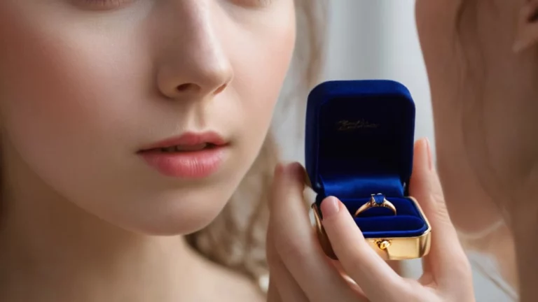 girl looking at sapphire ring and getting surprised